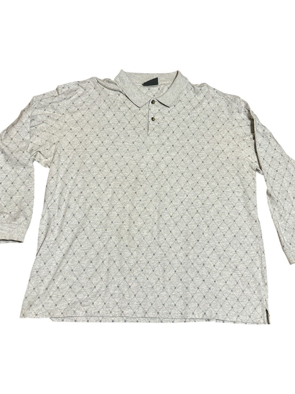 Farah Light Gray Diamond-Pattern Long Sleeve Polo